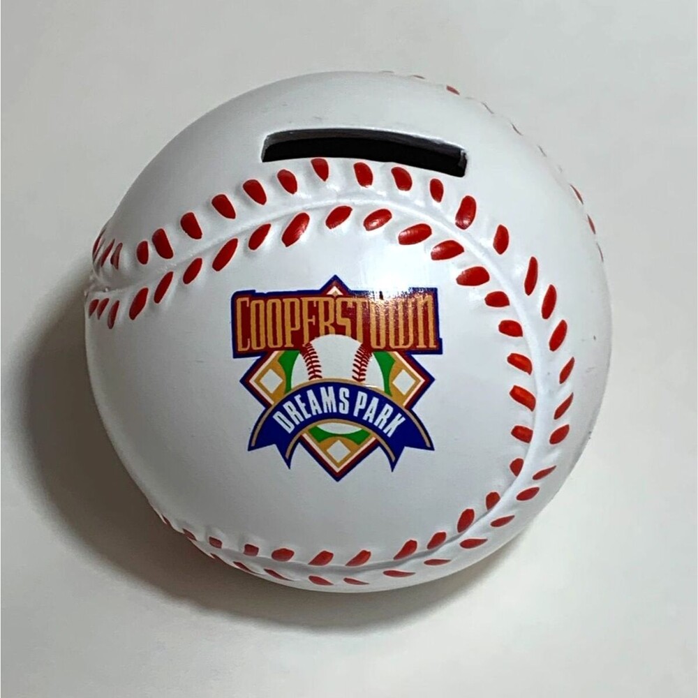 Cooperstown Dreams Park Piggy Money Bank Ceramic Coin White Baseball 4" Tall